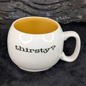 "Thirsty?" Stoneware Mug w/ Mustard Interior - (Make it a pair w/ the blue one!)